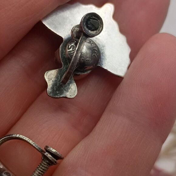 Vintage 1940s Mexico Silver Amethyst Earrings Screw Back Art Deco Style - Picture 8 of 8